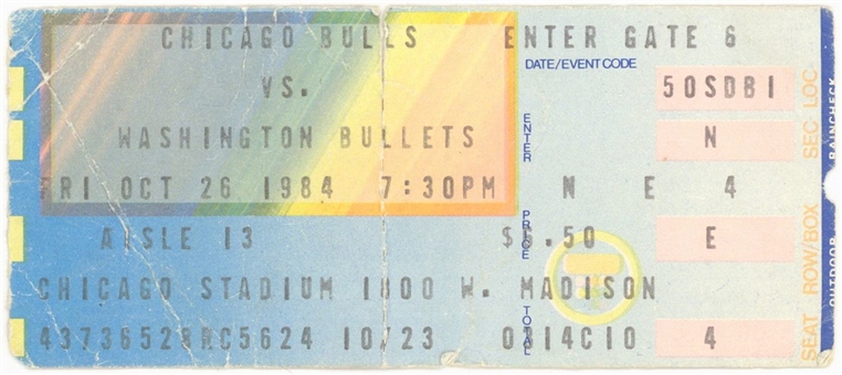 1984 Michael Jordan NBA Debut Ticket Stub from 10/26/84 - Chicago Bulls vs Washington Bullets
